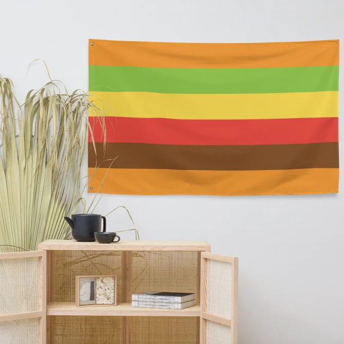 Bandera Orgullo Gordo colgada en pared