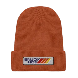 Gorro waffle terracota EnjoyHoy; vista frontal con parche bordado