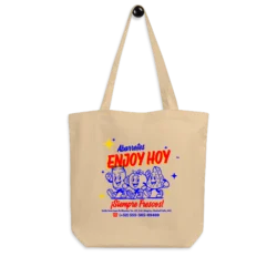 Tote Bag Abarrotes EnjoyHoy colgada de un perchero.