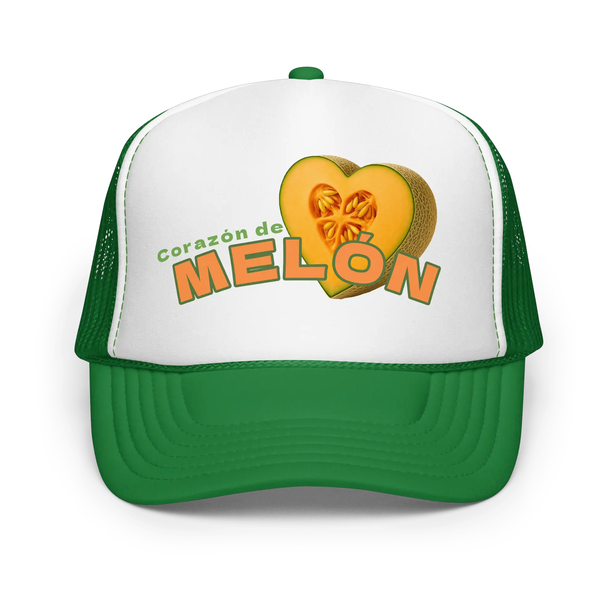 gorra trucker corazón de melón vista frontal diseño melón corazón