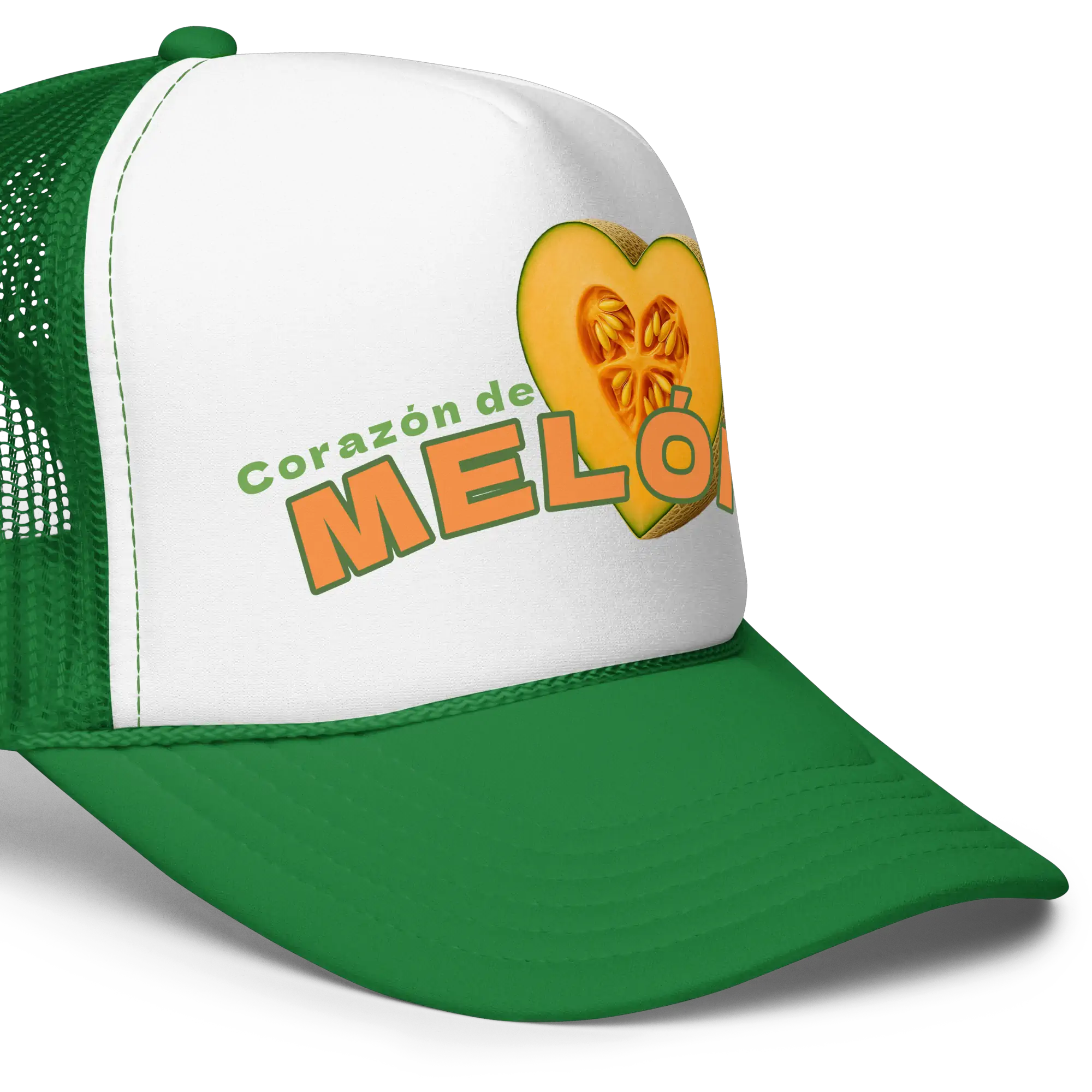 gorra trucker corazón de melón frontal centrado detalle gráfico