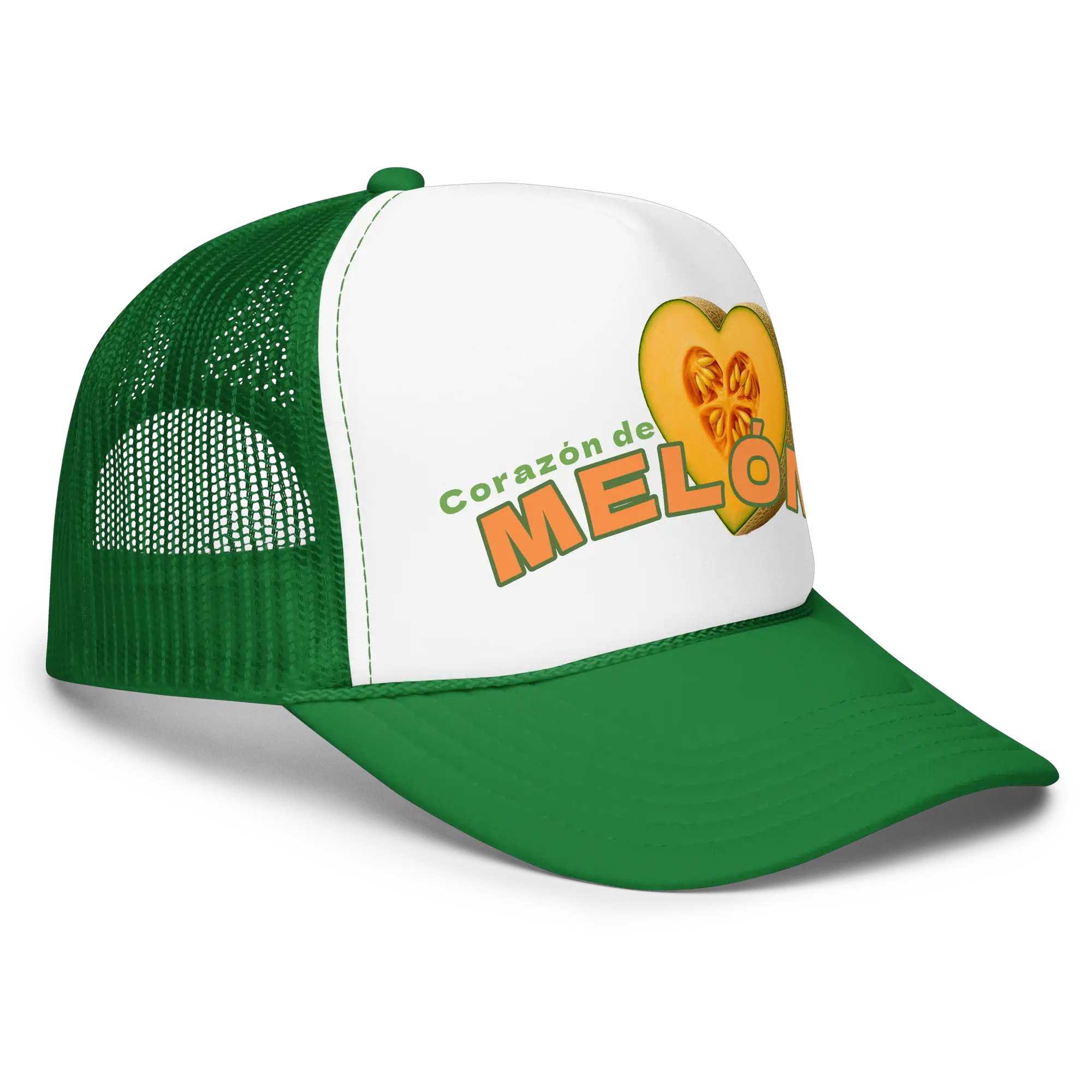 gorra trucker corazón de melón vista lateral diseño y visera