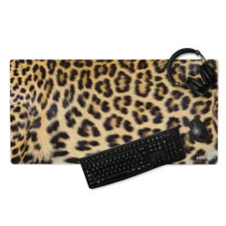 mouse pad gaming leopardo con teclado y audífonos setup gamer