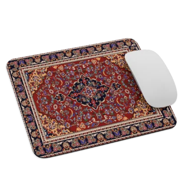 Mouse pad tapete persa con diseño oriental de alta definición sobre escritorio, visto desde arriba — EnjoyHoy;)