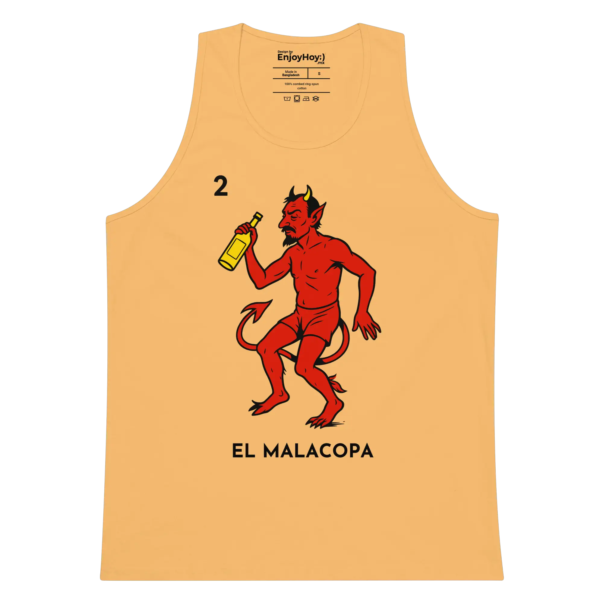 Camiseta de tirantes Malacopa doblada mostrando diseño completo, vista superior — EnjoyHoy