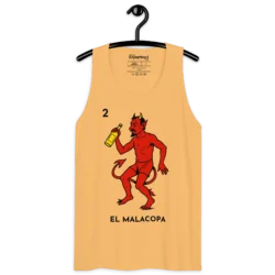 Camiseta de tirantes Malacopa con diseño impreso en negro, vista frontal sobre fondo neutro — EnjoyHoy