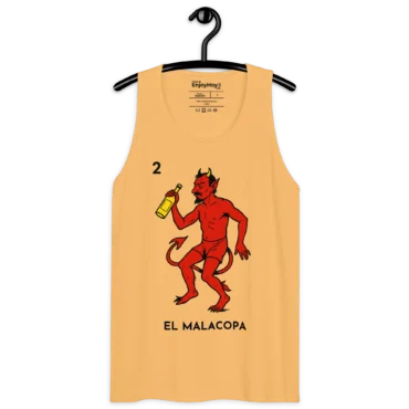 Camiseta de tirantes Malacopa con diseño impreso en negro, vista frontal sobre fondo neutro — EnjoyHoy
