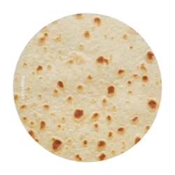 Mouse pad tortilla de harina redondo de neopreno con diseño impreso, vista frontal sobre fondo blanco