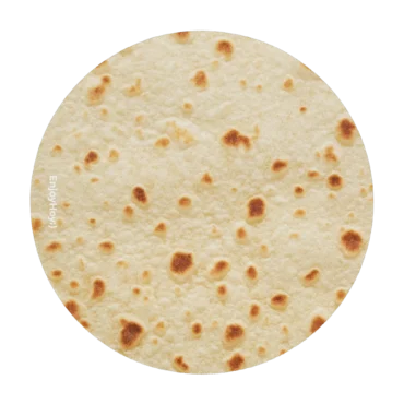 Mouse pad tortilla de harina redondo de neopreno con diseño impreso, vista frontal sobre fondo blanco