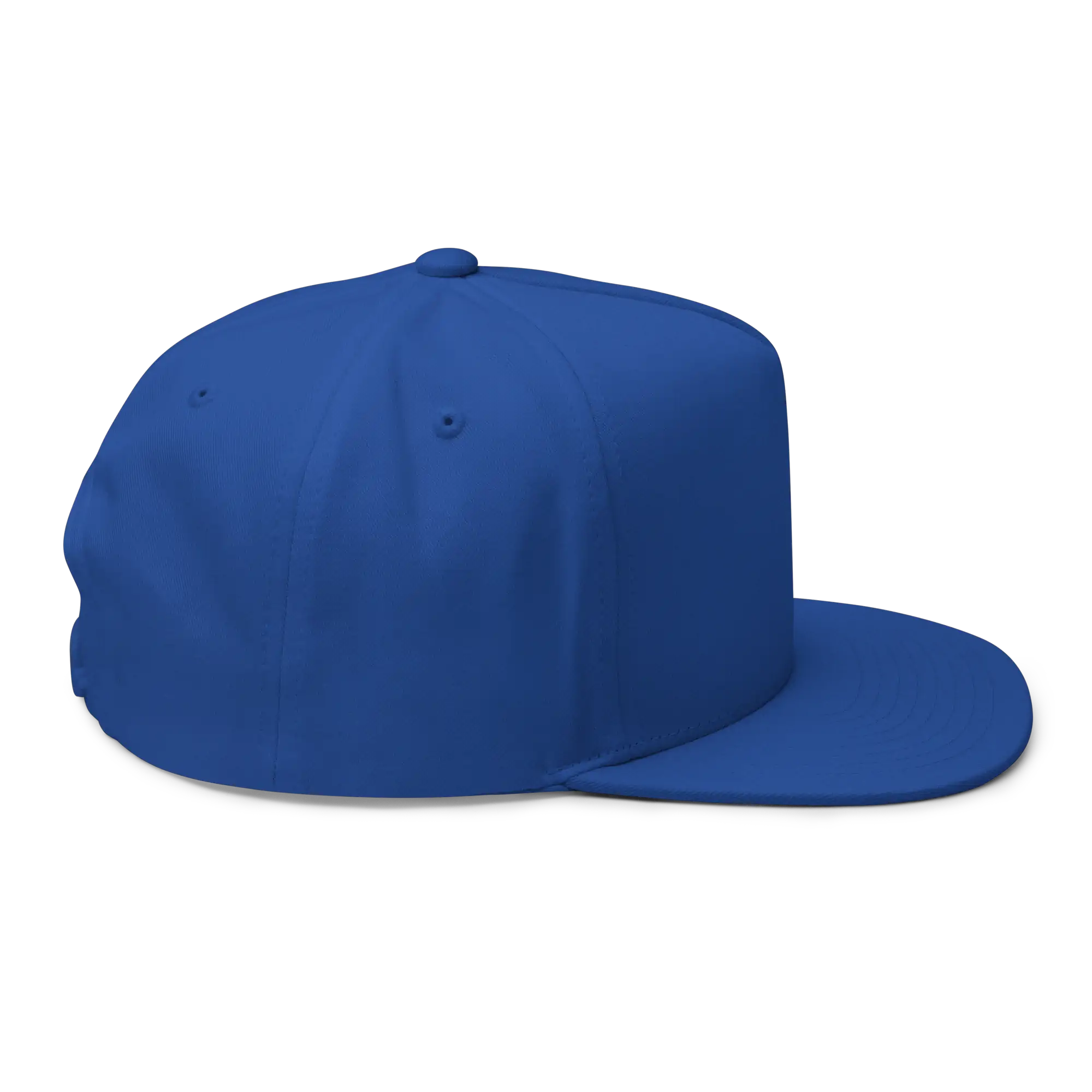 Gorra azul rey EnjoyHoy vista frontal, corona alta y visera plana snapback ajustable.